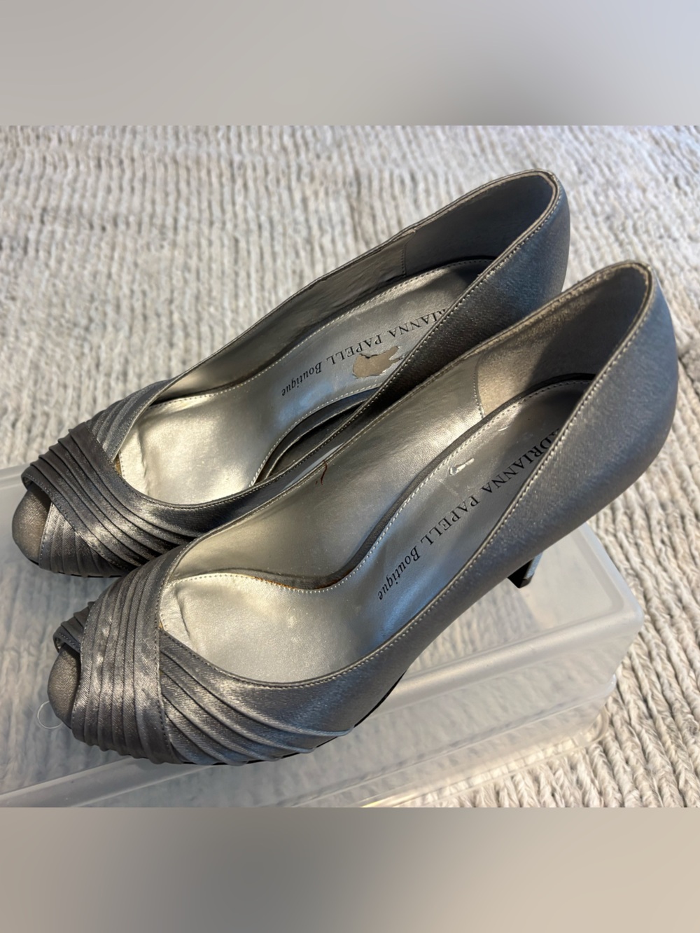 Adrianna Papell Silver Satin Peep-Toe Pumps